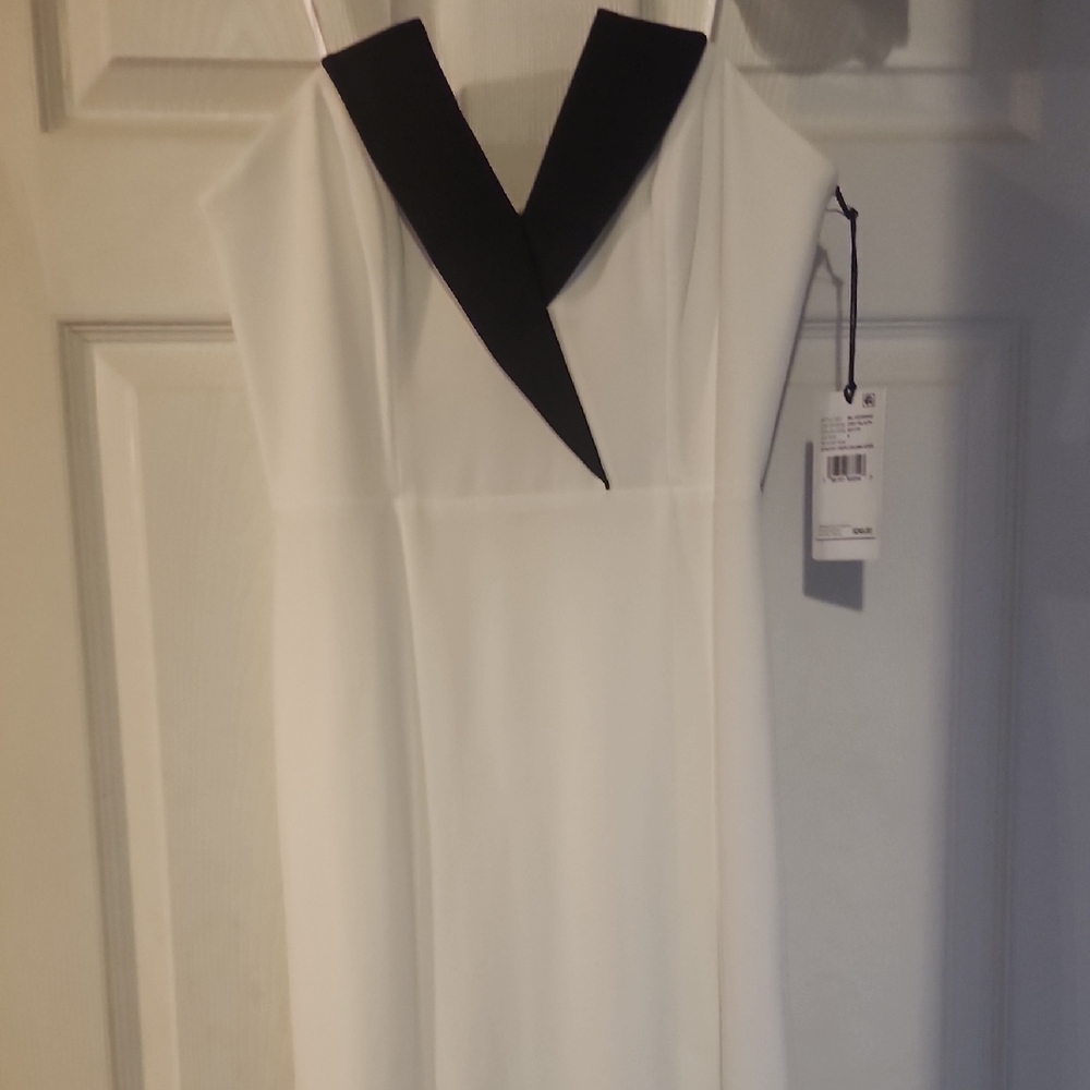 Black and White Sheath Dress with V-Neck for Cocktail